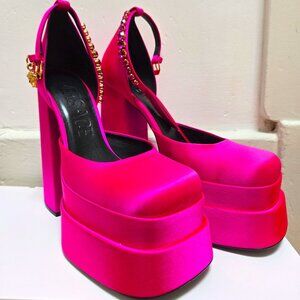 Versace Medusa Head Charm Platform Sandals – Size 40 – Fuchsia